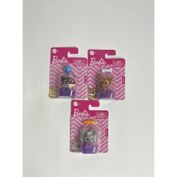 BARBIE PETS in Baskets Play Set BUNNY PUPPY KITTEN With Toys Cake Toppers - Picture 1 of 6